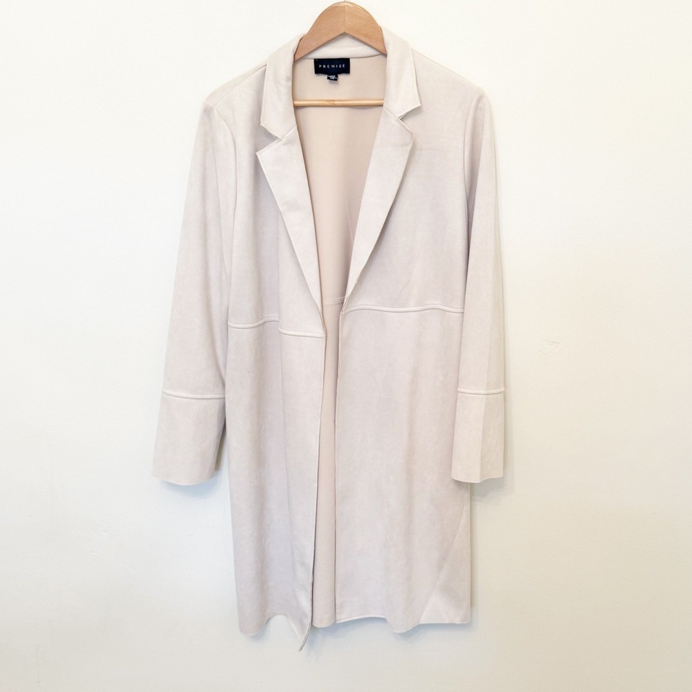 Premise Faux Leather Jacket Womens Large Cream Excellent Longline Open Front